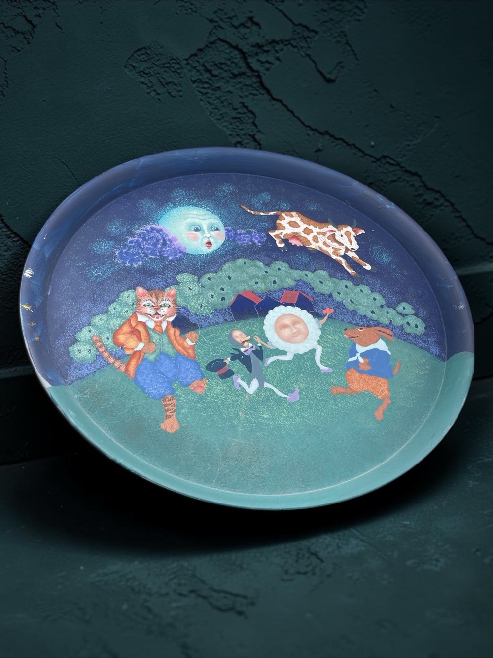 🌙 Vintage "Hey Diddle Diddle" Large Round Platter / Serving Tray 🌕